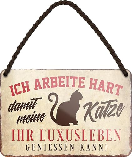 schilderkreis24 Blechschild Katze – witzige & liebevolle Sprüche für Katzenfans (Ich arbeite hart damit Katze)