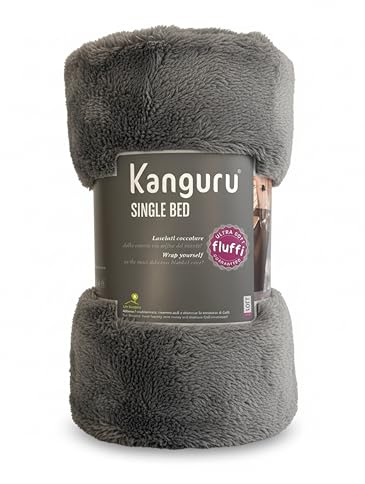 KANGURU Bed,Tagesdecke Fluffy, Fleecedecke für Einzelbett, Extra weich Mikrofaser kuscheldecke, GRAU, 130x230cm, sommerdecke, kinderzimmer Plaid