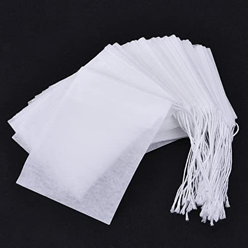 Teebeutel für Losen Tee, 200 Pcs Einweg Teefilter Beutel aus Papier, Leeres Teebeutel zum Selbstbefüllen Teesieb für Tasse, Teeei, Tee Filter, Gewürzbeutel, Teesackerl mit Kordelzug 5x7cm Weiß