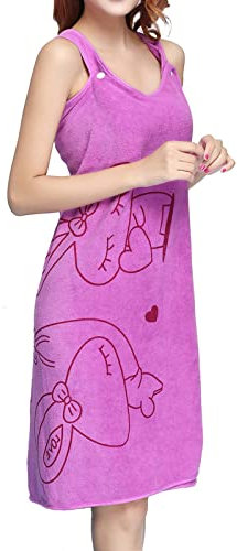 Mikrofaser Handtücher Absorbierendes Badetuch Bademantel Badetuch Mikrofaser Badetuch, Sling-Baderock, Badetuch Mit Hasenmuster, Badetücher, Haushaltskleidung, Pyjama, Baderock für Damen(Rose Lila)