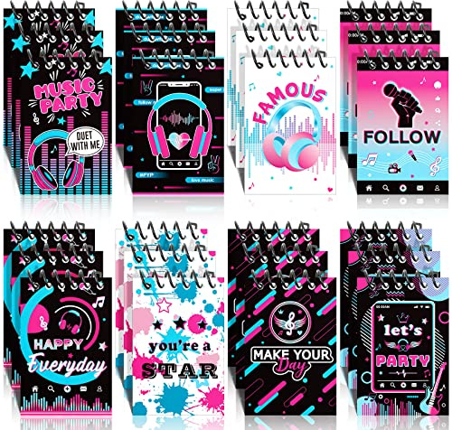 Zonon 24 PCS Music Mini Notepads Social Media Theme Notebook Set Music Birthday Party Favors Memo Spiral Notebooks Bulk Party Prizes for Birthday Gift Bags Fillers Supplies(Classic)