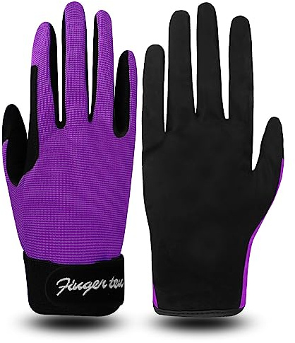 FINGER TEN Ridhandskar barn pojkar flickor ungdomar ridning ridning ridsport handskar grå svart blå bekvämt grepp för barn ålder 5–14 (L, fuchsi) ..