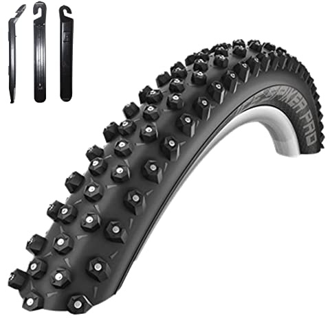 1 x Schwalbe Ice Spiker Pro RaceGuard Winterreifen Fahrradreifen in Schwarz 54-559 (26 x 2.10) inkl. 3 Reifenheber