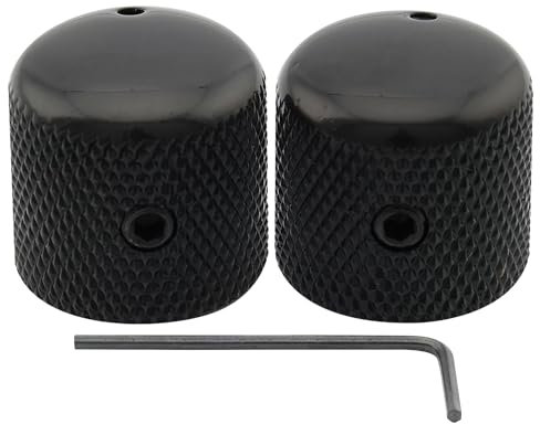 Musiclily Pro 1/4 Stahl Fein Rändel Potiknopf Dome Knobs mit Schraubbar und Indikator Punkt Universeller Fitting für E-Gitarre oder Bass, Schwarz (2 Stück)