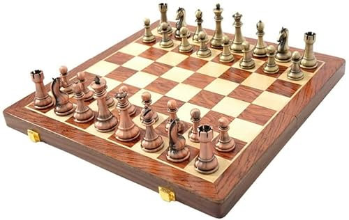 YMXWFC Schachset Schachfiguren aus Metall High-End-Schachbrett aus Holz Tragbares Reise-Schachspiel-Brett-Set Professionelle Schachgeschenke