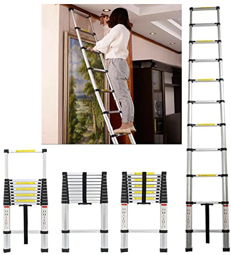 Échelle télescopique en aluminium - 2,6 m - Avec poignée - Charge maximale : 330 kg - Pour intérieur et extérieur - EN131