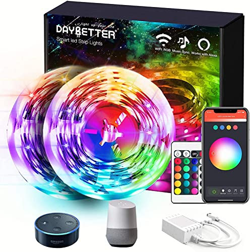 Daybetter 50-Fuß (2 Rollen à 25 Fuß) LED-Streifenlichter mit Tuya WiFi-App-Steuerung, Alexa und Google Assistentin für Schlafzimmer und Heimtextilien