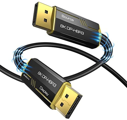 DGHUMEN 8K DisplayPort Kabel 1.4 Glasfaserkabel 15m,Lang DP zu DP Kabel Unterstützt 8K@60Hz 4K@144Hz,High Speed 48Gbps,32 Gbit/s/HDCP 2.2/3D/HDR für Gaming Monitor Grafikkarte Laptop