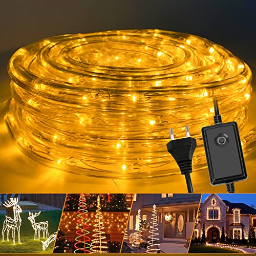 Fiqops LED Lichterschlauch für außen, 20m LED Lichtschlauch mit 8 Leuchtmodi, Lichtschläuche Wasserfest, Lichterkette für Garten, Led schlauch-Warmweiß