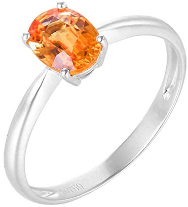 Epinki Damen Echte Goldschmuck Freundschaftsringe Weißgold 750 18 Karat Frauen, Saphir Eheringe Orange 1.02ct Hochzeitsring Weißgold 750, Gr.52 (16.6)