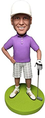 mydedor Custom Bobble-Heads Figur angepasst Puppe, männlich lila Anzug Golfer benutzerdefinierte Wackelkopf, Wackelkopf Figuren handgefertigt personalisierte Skulptur Geschenk für den Mann