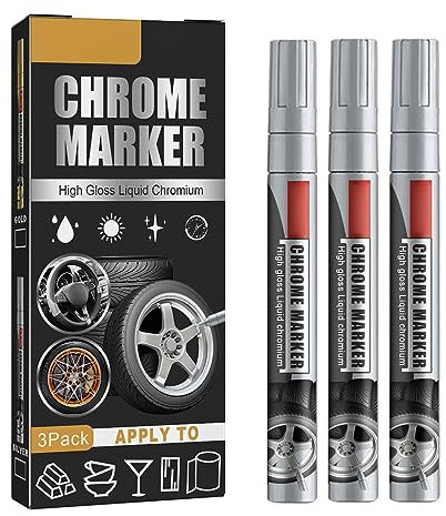 Penna per Ritocco Vernice, 3 Pezzi Pennarello per Vernice per Rimozione Graffi per Riparazione Auto Pennarello per Cromo Liquido Lucido Pennarello per Cromo (#2)