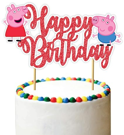 Seyal® Pepa Pig Happy Birthday Cake Topper Custom Happy Birthday Cake Topper for Party Decor – Personalized Name and Age – Glitter Celebration Decoration Supplies