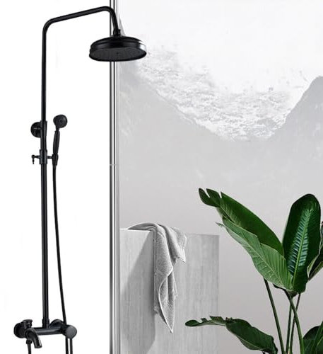 Retro Duschsystem Dusch-Set 3 Wege mit Regen Handbrause Regal Duschsäule Regenbrause für Badewannen