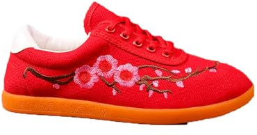 DHAEY Martial Arts Shoes Soft Bottom Comfortable Breathable Fashion Professional Unisex Tai Chi Shoes Chinese Traditional Kung Fu Arts Shoes (Color : Red, Size : 8.5 Women/7 Men)