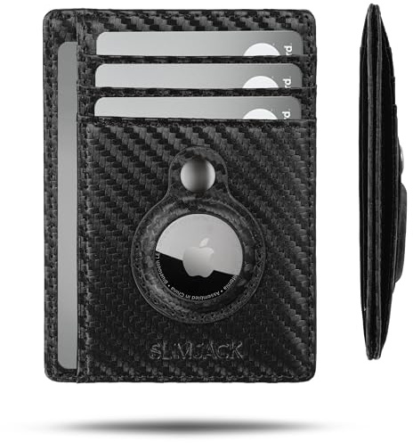 SLIMJACK® Wallet für Apple AirTag - Schlankes Portmonaie mit Fach - Kreditkartenetui mit RFID-Schutz - Kleiner Geldbeutel für Herren - Smart Wallet für Karten & Apple AirTag - Carbon