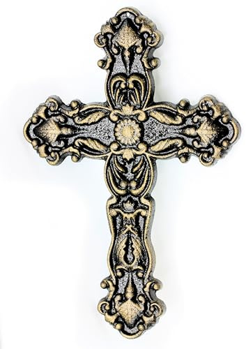 UHRIG Massives Wand Kreuz aus Gusseisen, Schmiedeeisen Kruzifix, 25cm hoch. (Antik Schwarz/Gold)