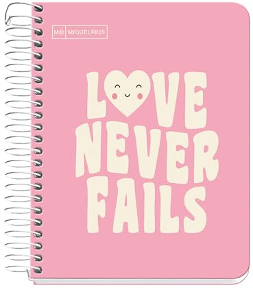 Miquelrius - Cuaderno A6, Notebook mensajes, 1 banda de color, 100 Hojas de 90 g/m², Cuadrícula de 5 mm, Sin taladros, Cubierta de cartón duro, Color rosa