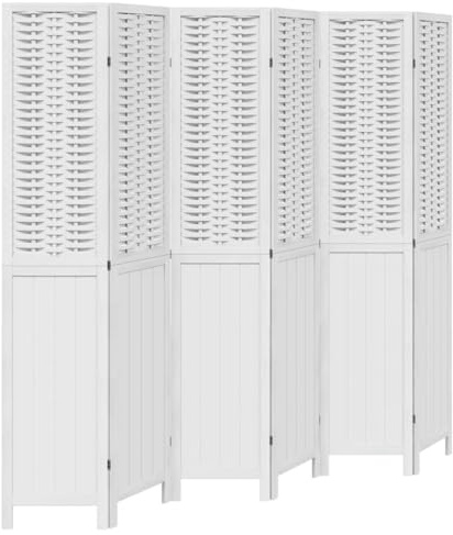 vidaXL Biombo Separador de 6 Paneles, Pantalla de Privacidad, Partición de Habitación, Divisor para Oficina, Madera Maciza de Paulownia Blanco