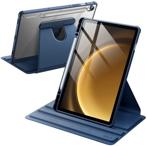 JETech Funda Giratoria para Galaxy Tab S10 Lite/S10 FE/S9 FE/S9, Marino | Soporte Giratorio 360°, Carcasa Trasera Transparente, Activación/Reposo Automático, con S Pen Soporte, Protección Completa