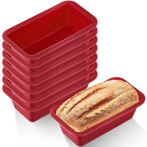 Willinglong 8 Pcs Silicone Mini Loaf Pan Silicone Bread Loaf Pan 6.1 x 3.3 x 1.8 Inch rectangle Silicone Baking Molds Non Stick Mini Cake Pan, Homemade Loaf, Bread and Meatloaf, Red