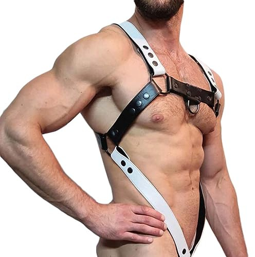 Limmion Herren Riemenbody Leder Harness Fetisch Bondage harness Gay Sexy Brustgeschirr Männer leder Geschirr mit Penisring Cockring BDSM Fesseln Sexspielzeug für Paare Extrem Sex Sklave Bandage Kostüm