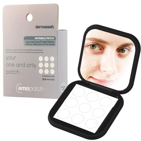 EMO PATCH Acne Pimple Patches for Face 54 Count with Mirror Case for Day & Night Use - Hydrocolloid Pimple Pads, Emoji-Themed Blemish Dots, Clear Skin Treatment (Invisible)