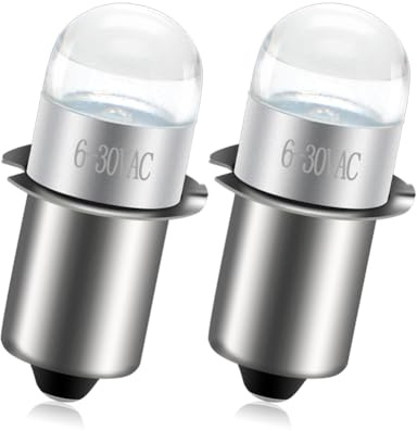 Ruiandsion P13.5S 6-30V Upgrade LED Flashlight Bulb 6V 9V 12V 18V 24V Replacement for Ryobi Milwaukee DEWALT Lamp Torch Lantern Work Light Maglit Bulbs, Non-Polarity (Pack of 2)