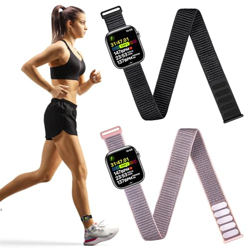 2 Pack Ankle/Arm Band Compatible with Apple Watch 49mm 46mm 45mm 44mm 42mm 41mm 40mm 38mm, Breathable Nylon Armband for IWatch SE Ultra Series 11 10 9 8 7 6 5 4 3 2 1, Ankle Strap for Women Men