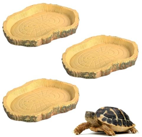 3 Stücke Wasserschale Terrarium, Schildkröten Zubehör Harz Rock Reptilien Wasserschale Futterschale für Reptilien, Hamster, Geckos, Vogelspinnen, Bartagamen, Schildkröten, Landschildkröten