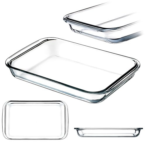 KADAX Fuente rectangular de 3 litros de vidrio resistente al calor, moldes de gas aptos para lavavajillas, vajilla para asar, cazuela de cristal para lasaña, pasteles (transparente)