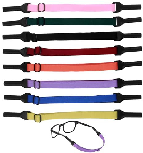 8PCS Adjustable Glasses Straps, Non-Slip Silicone Eyewear Retainer Universal Sunglasses String Soft Elastic Sports Glasses Band for Men Women & Kids Running Swimming Outdoor Activities (8 Colors)