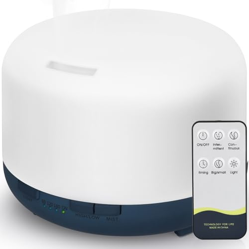 Hianjoo Aroma Diffuser Humidificador 450ml Humidificador Ultrasónico Aromaterapia Lámpara LED Colorida con Función Control Remoto para Yoga Salon SPA Vivir Dormir Bañarse Hotel, Azul Oscuro