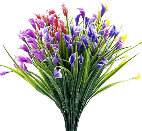 Artificial Flowers, 10-Pack Artificial Calla Lily Bouquet, UV-Resistant Plastic Flowers for Home, Garden, Office, Kitchen, or Table Decor