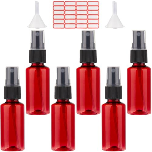 GORGECRAFT Lot de 8 mini Flacons Pulvérisateurs de 1oz/30ml en Plastique Ambré Vides à Brume Fine pour Parfum Sans Fuite Petits Contenants Liquides Rechargeables avec 2 entonnoirs et 24 étiquettes