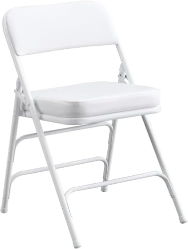 BOOSDEN Klappstuhl, Kunstleder Klappstuhl, weiß, Metallrahmen, dick gepolsterte Sitzfläche, Indoor & Outdoor | Tragbarer Metallrahmen mit Kunstleder-Klappsitz, robuster Klappstuhl für Zuhause, Büro, Esszimmer, Innen- und Außenbereich