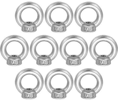 MECCANIXITY M3 Lifting Eye Nut, 304 Stainless Steel Ring Shape Female Thread Nuts Fastener for Engineering Port Marine Fixing Silver, Pack of 10