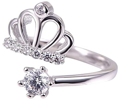 VALICLUD Strassring Verstellbar Damenring Kronenring Strass-kronenring Offener Ring Ästhetische Ringe Kleiner Ring Für Mädchen Vintage-ring Statement-ring Schmuck