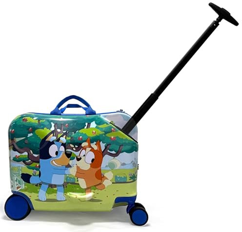 Fast Forward 18 Bluey Kids Ride On Luggage-HardShell Rolling Travel Suitcase-Lightweight Ride On Suitcase For Kids