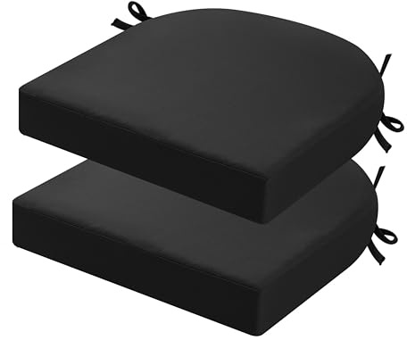 PRIMEPATIO Sitzkissen Outdoor 50x50, 2er Set Wasserdicht mit Bändern | Wasserdichtes Stuhlkissen für Gartenmöbel und Terrassenstühle, Polsterung für Balkon Terrasse und Außenbereich Schwarz