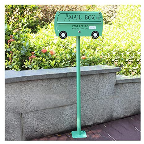 Combination Wall Mounted Standing Pole Mailbox Garden Decorative Letterbox with Security Lock Creative Mailbox Waterproof for Outdoor Mail Collection Green 44.3x15.1x24cm/17.4x5.9x9.4in