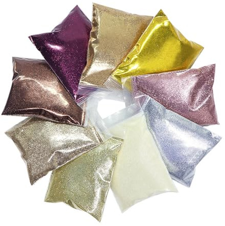 GZMAYUEN 9 Farben Glitzer Glitzerpulver Glitter Pulver, Silbrig, Weiß, Golden, Roségold, Rosa rot, Hellgold Glitzerpulver Pailletten, Glitter Pulver Glitzer Basteln Handwerk Nagelkunst 9g