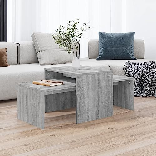 Myheimly Couchtisch-Set Beistelltisch Satztisch Sofatisch Kaffeetisch Wohnzimmertisch Teetisch Telefontisch Grau Sonoma 100x48x40 cm Holzwerkstoff