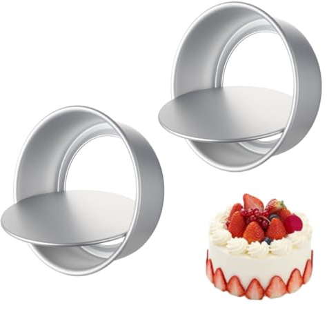 haoyuan Moldes redondos para tartas, 2 moldes redondos de aluminio, moldes para hornear pasteles en capas con parte inferior extraíble, moldes profundos para hornear para Navidad, cumpleaños, tartas