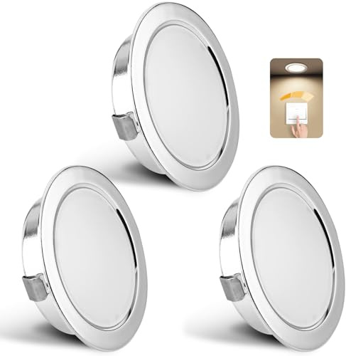 YindaLux LED Einbaustrahler 230V Dimmbar 4000K IP44 Einbauspots 55-58mm | 3W 300LM Deckenspots Neutralweiß LED Spot Ultra Flach 15mm Möbeleinbauleuchte für Spiegelschrank 3er Chrom