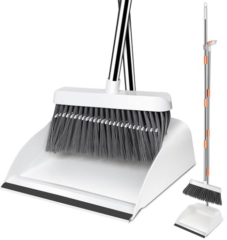 MASTERTOP Juego de Recogedor de Escoba,Cepillo Barrer de Mango Largo con Dientes de Peine,Vertical de Mango Largo Juego de Recogedor para Limpieza del Hogar