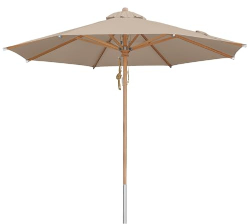 anndora Sonnenschirm 3,5m ø 350 cm rund - Gartenschirm mit Buchen - Holz - FSC - hochwertiger Olefin Stoff - Dark Natural - 8 Streben deutsche Markenware