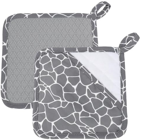 2 Stück Hitzebeständige Topflappen Mit Taschen,Silikon-Topflappen Mit Taschen,Für Küche Kochen Backen Küchenutensilien,Waschbare(Graue)
