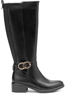 Stivali Alti Donna Stile Cavaliere in Similpelle con Tacco Basso. Stivale Confortevole con Fibbia e Pannello Allungabile (68321 Nero, Sistema Taglia Scarpe EU, Adulto, Digitale, Medio, 41), 68321 Nero