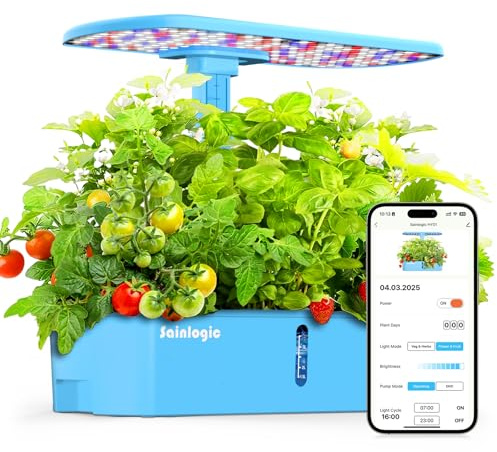 Sainlogic Hydroponics Growing System Kit, Smart Indoor Garden with APP & WiFi Connected, 12 Pods Watering Planter, 5 X Growth with 24W LED, Quiet Pump, for Vegetables, Herbs and Flowers